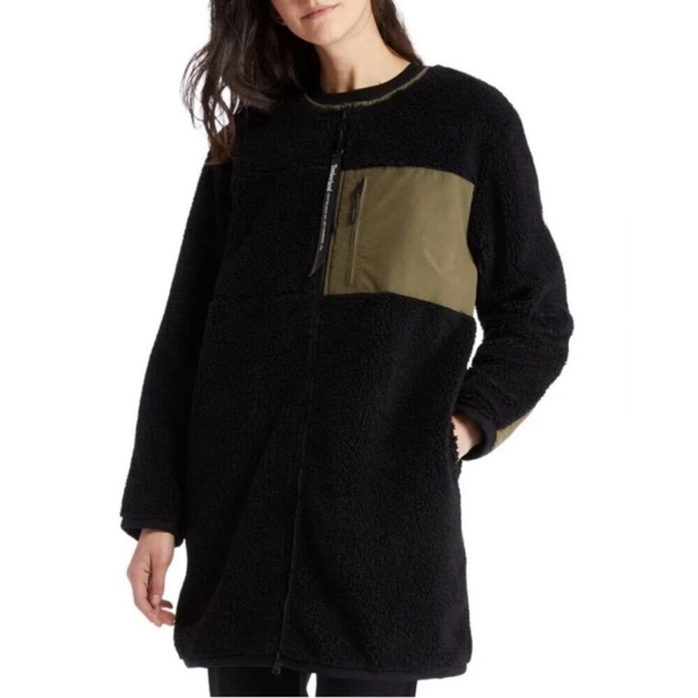 Timberland Fleece Jacket Sherpa Full Zip Womens Sz Small Colorblock Black Green